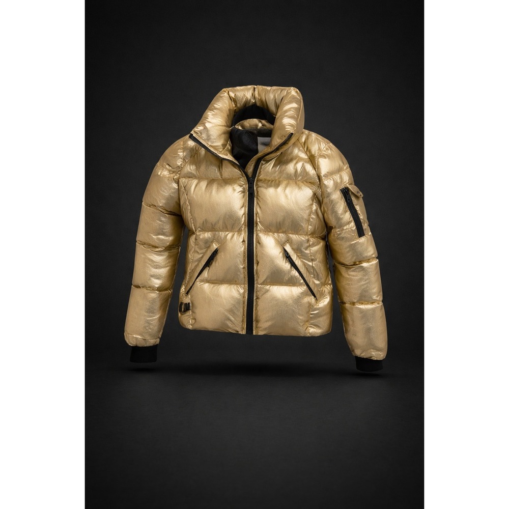 SAM. New York Gold Metallic Down Puffer‎ Jacket Womens Small Apres Ski Coat